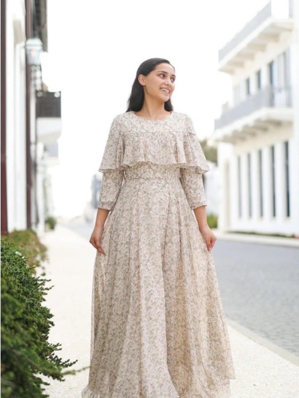 Dainty Jewells Cream Floral Maxi Dress with Ruffled Yoke